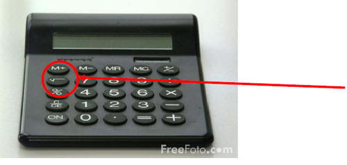 Image of a calculator with the square root symbol circled