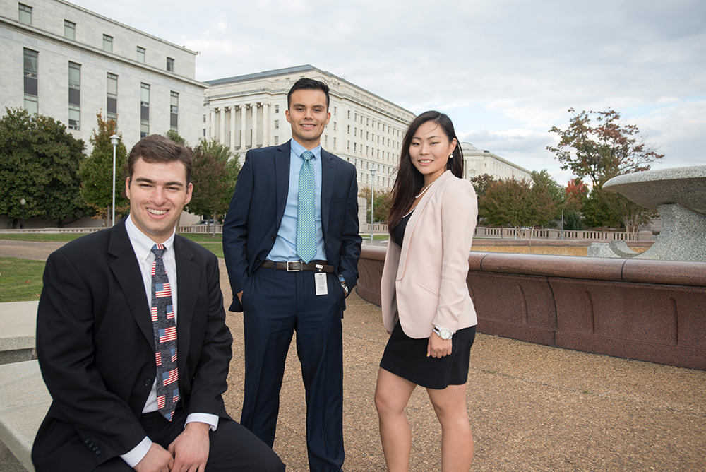 Photo of 3 students outside the congressional office